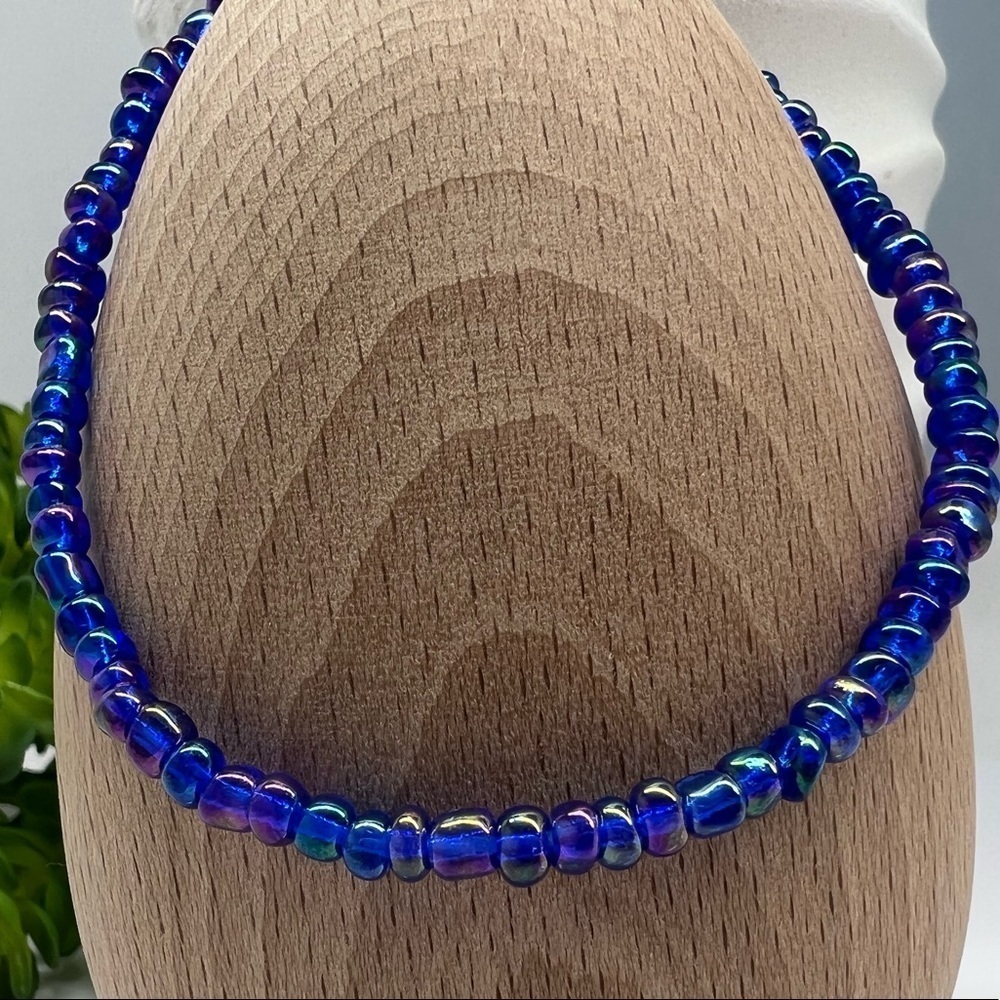 Stretch Beaded Anklet Sapphire Rainbow Blue - Picture 6 of 14